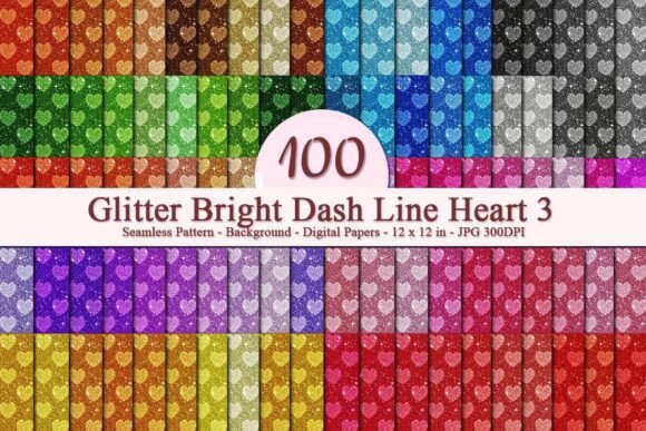 Glitter Bright Dash Line Heart 3 Pattern