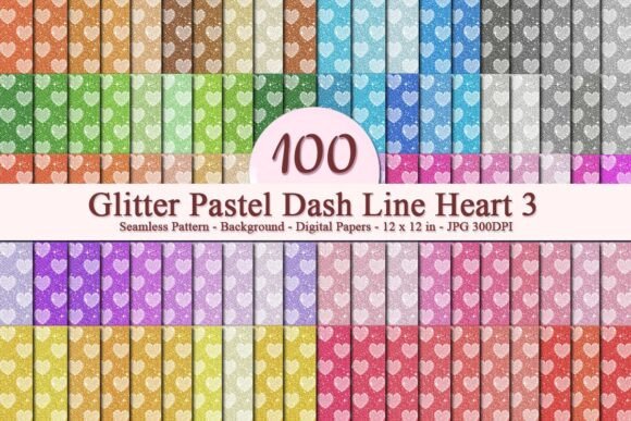 Glitter Pastel Dash Line Heart 3 Pattern