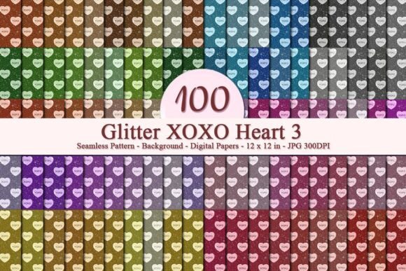 Glitter XOXO Heart 3 Pattern