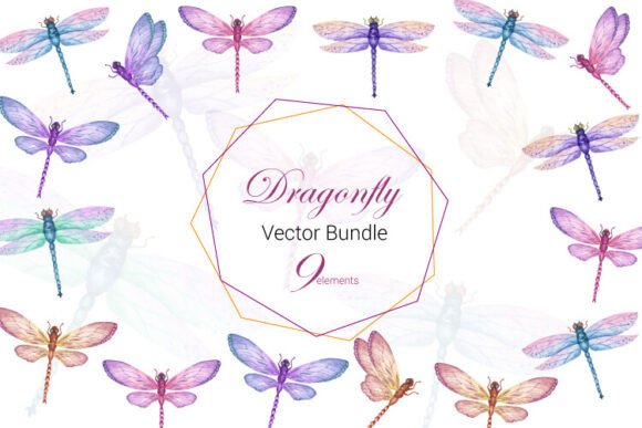 Hand Painted Watercolor Dragonfly Bundle