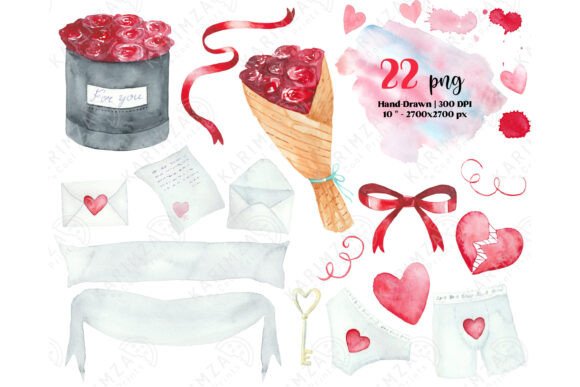 Valentine's Day Clipart Watercolor RED